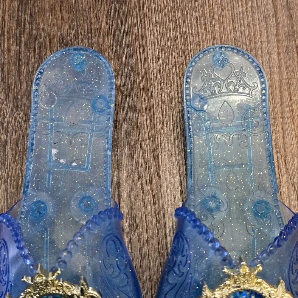 Disney Cinderella Dress Up Jelly Shoes Girls OS Blue Glitter Princess Play Heel